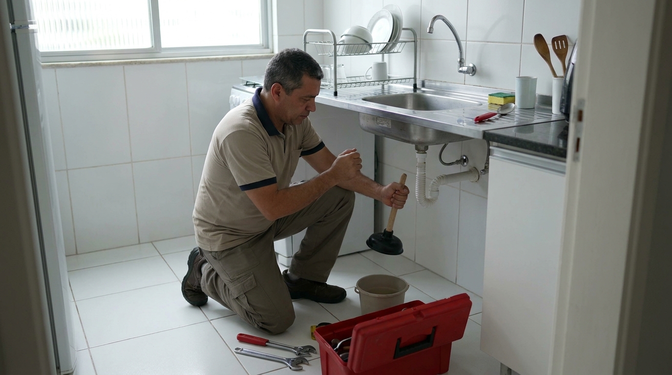 Desentupimento de pia residencial em Taubaté‑SP