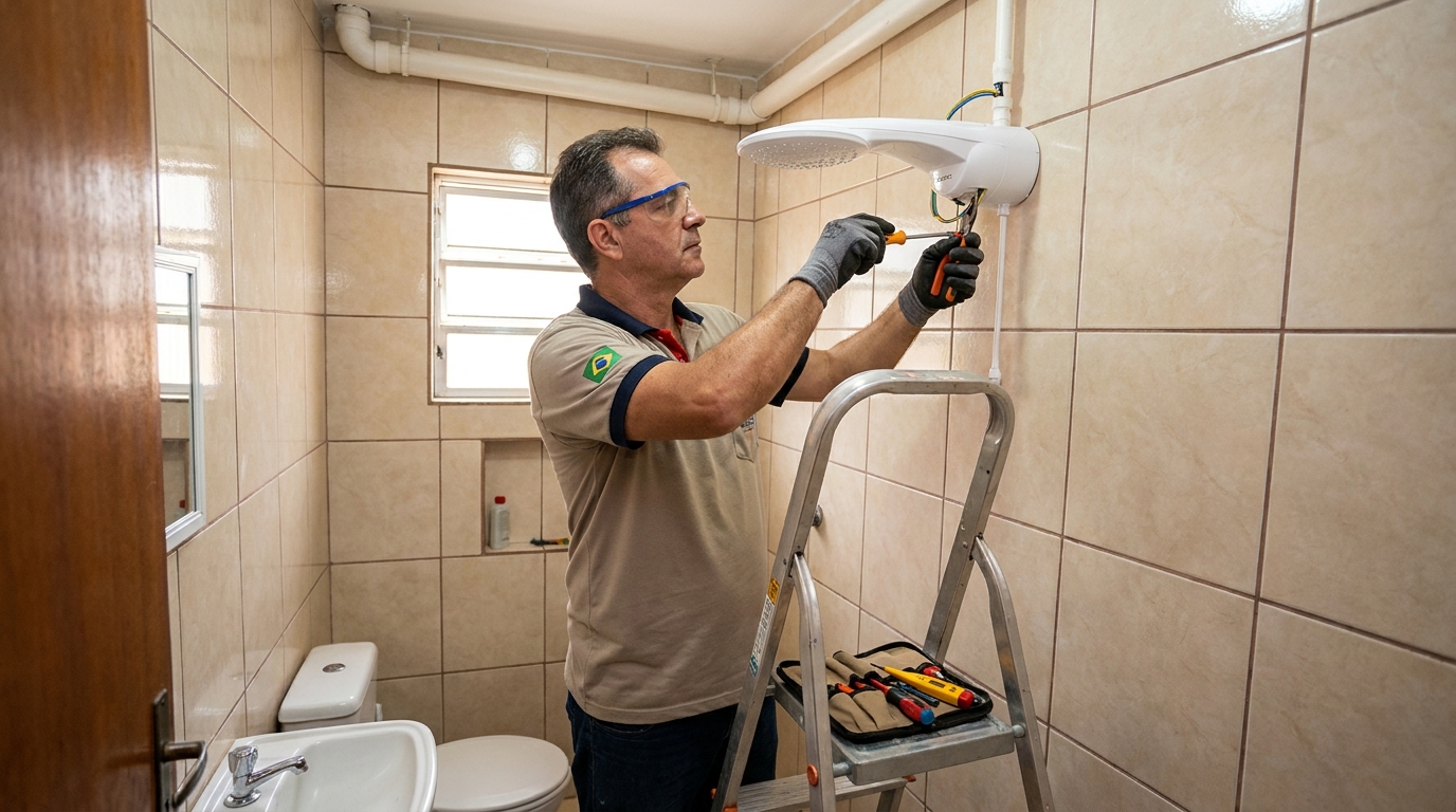 Instalação de chuveiro no banheiro em Taubaté‑SP